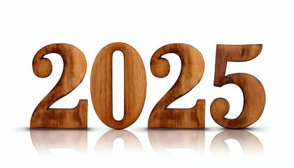 2025 Happy New Year 3d wooden number isolated on white backgroun
