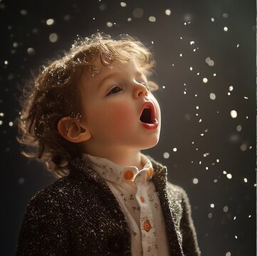 A stunning high-resolution photo inspired by the holiday, where a bright and funny kid artistically recites his first learned poems.
