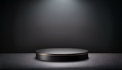 Black podium or pedestal display on dark background with long platform