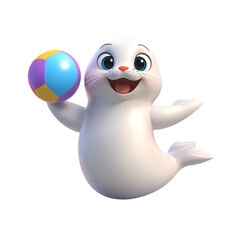 Obraz premium Playful White Cartoon Seal Joyfully Playing with a Ball for Children's Fun Designs
