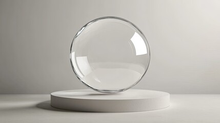 Clear Glass Sphere on Minimalist White Pedestal Display Background