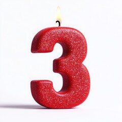 Fototapeta premium A photorealistic rendering of a red number three candle, isolated on a clean white background