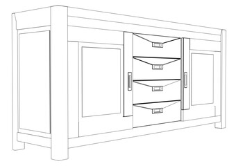 Chest of drawers outline icon. Line art illustration of TV stand, dresser. Modern commode, furniture in scandinavian style for home interior. Linear vector illustration isolated on white background