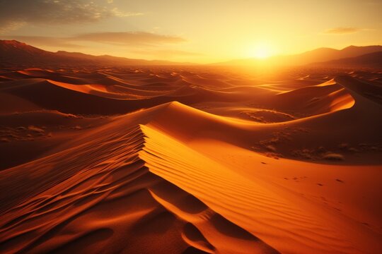 Golden dunes bathed in sunset light creating mesmerizing patterns in the vast desert landscape