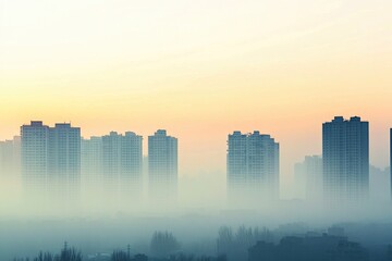 A plane flying over a city with tall buildings in the background