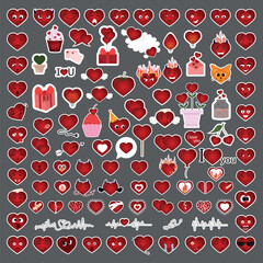 Valentines Day. Set of heart stickers.