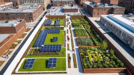 Sustainable Green Rooftop Garden with Solar Panels