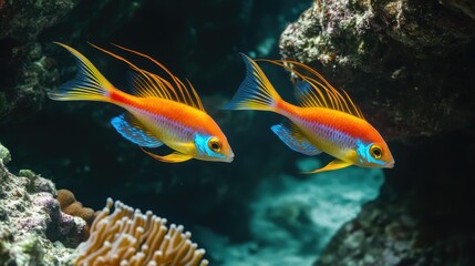 Obraz premium Colorful Tropical Fish Swimming in Clear Coral Reef Water