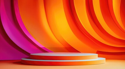 A white platform in front of a colorful wall, suitable for use as a background or setting