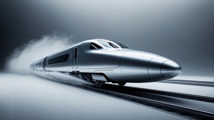 High-speed train racing along the tracks in a dynamic motion setting