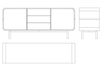 Chest of drawers outline icon. Line art illustration of TV stand, dresser. Modern commode, furniture in scandinavian style for home interior. Linear vector illustration isolated on white background