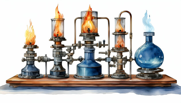 watercolor lab equipment with flames clip art preview