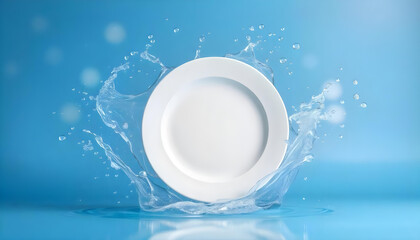 white plate splashes water bubbles