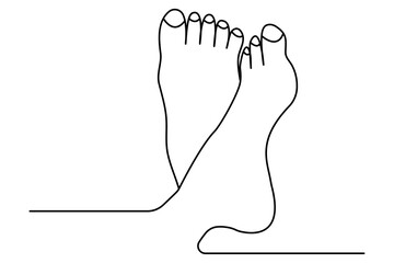 Foot sole continuous one line drawing with isolated outline vector illustration design