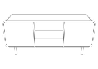Chest of drawers outline icon. Line art illustration of TV stand, dresser. Modern commode, furniture in scandinavian style for home interior. Linear vector illustration isolated on white background