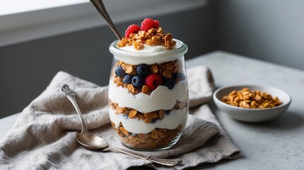 Layered Yogurt and Berry Parfait in a Jar