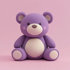 Fototapeta premium A cute purple teddy bear toy sits against a soft pink background, perfect for children's room decor or playful themes.