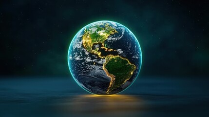 Obraz premium A photostock of a serene depiction of the Earth glowing softly against a dark cosmic background, symbolizing unity and peace. High Quality