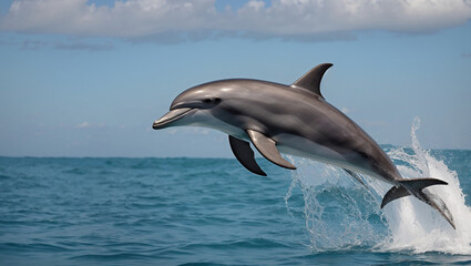 Fototapeta premium Delfin wyskakuje z wody oceanu.