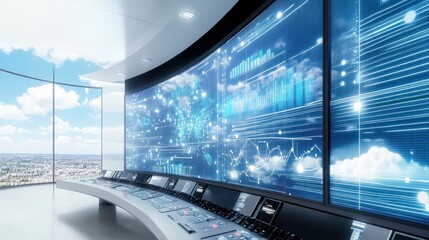 Panoramic digital screens in contemporary control hub