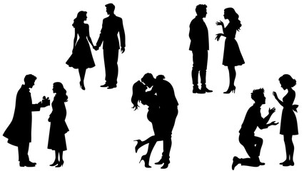 Stylish silhouette set of love