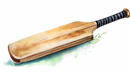 cricket bat isolated white background, watercolor illustration