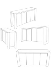 Chest of drawers outline icon. Line art illustration of TV stand, dresser. Modern commode, furniture in scandinavian style for home interior. Linear vector illustration isolated on white background