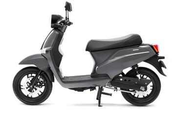 Obraz premium Side view of modern grey scooter on white background