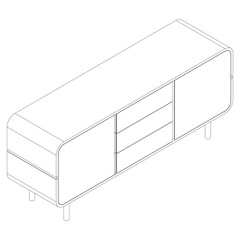 Chest of drawers outline icon. Line art illustration of TV stand, dresser. Modern commode, furniture in scandinavian style for home interior. Linear vector illustration isolated on white background