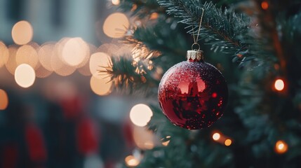 Fototapeta premium christmas decorations on christmas tree on garland background