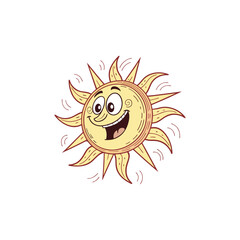 A stylized sun clipart with a smiling face and bold rays, placed on a light,