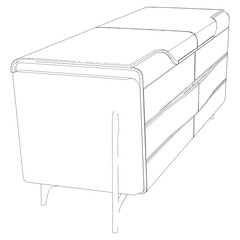 Chest of drawers outline icon. Line art illustration of TV stand, dresser. Modern commode, furniture in scandinavian style for home interior. Linear vector illustration isolated on white background