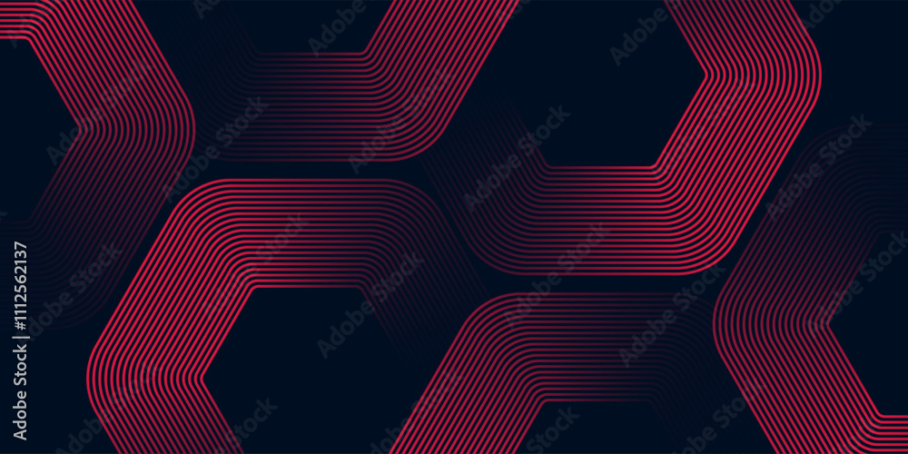 Canvas Prints abstract red hexagon lines on dark background. geometric stripe line art design. minimalist geometri