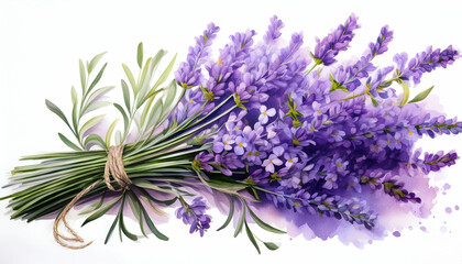 Naklejka premium lavender flowers, bouquet of lavender flowers on an isolated white