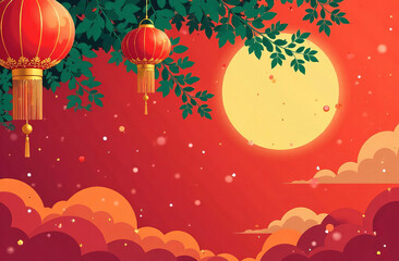 Fototapeta premium red chinese lanterns on green background