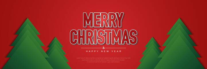 Merry Christmas greeting text. Modern christmas banner design with xmas tree elements. Suit for poster, cover, greeting card, invitation, advertising, website, card, promotion, backdrop