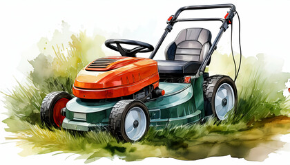 Fototapeta premium Lawn mower isolated on white. watercolor clipart illustration with isolated