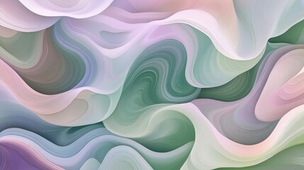 Obraz premium A pixel art pattern made of swirling organic shapes in muted tones of lavender, green, and pink, resembling soft waves of nature