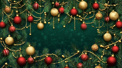 christmas decorations on christmas tree on garland background