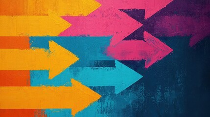 Abstract representation of interest rates visualized with dynamic arrows in acrylic paint