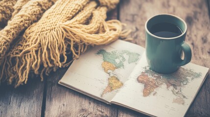 Cozy Travel Journal with Coffee and Map