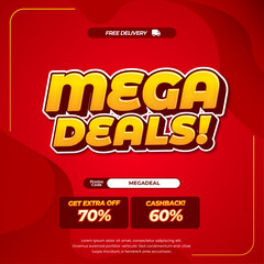 Mega Shopping day Sale discount deals Red gradient wavy fluid background banner