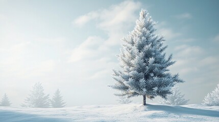 Fototapeta premium Majestic Snow-Covered Pine Tree in Winter Sunlight
