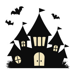 ハロウィン　コウモリとお城のイラスト