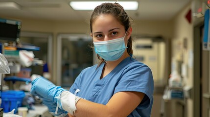 Portrait of a Smiling Female Healthcare Professional in a Hospital Setting