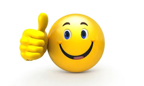 Cheerful smiley face giving a thumbs-up gesture on a white background
