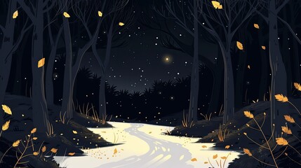 Obraz premium White road in the forest, black background