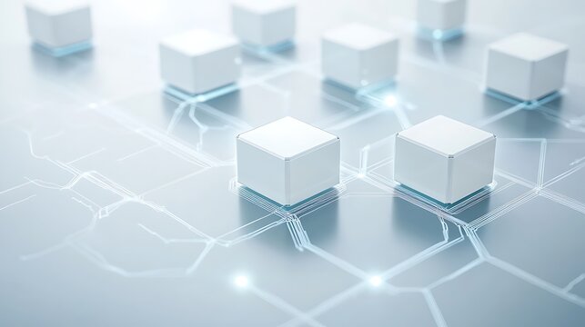 Fototapeta White Cubes Connected on a Futuristic Circuit Board