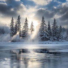 morning in the snowy forest