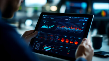 Fototapeta premium Developing data-driven strategies in analytics corporate workspace digital report analytical environment close-up viewpoint